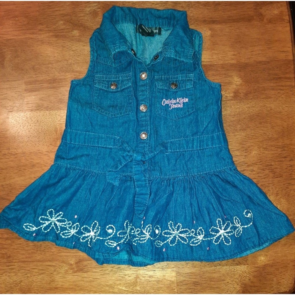 Calvin Klein Girls Embroidered Denim Dress - Size 3T